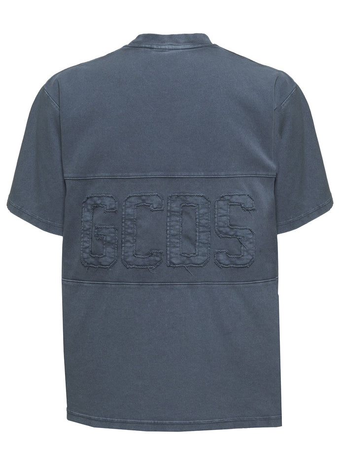 Blue Cotton T-Shirt With Logo Blu Tshirts And Polo Shirts