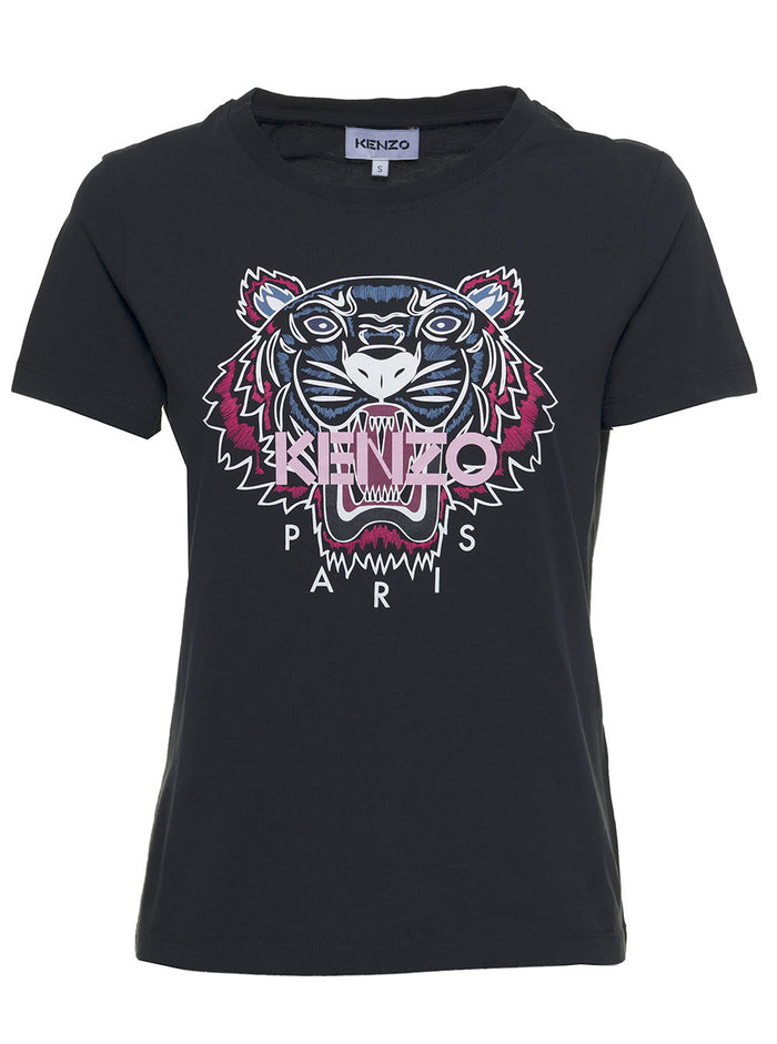 Black Cotton T-Shirt With Tiger Logo Tshirts And Polo Shirts