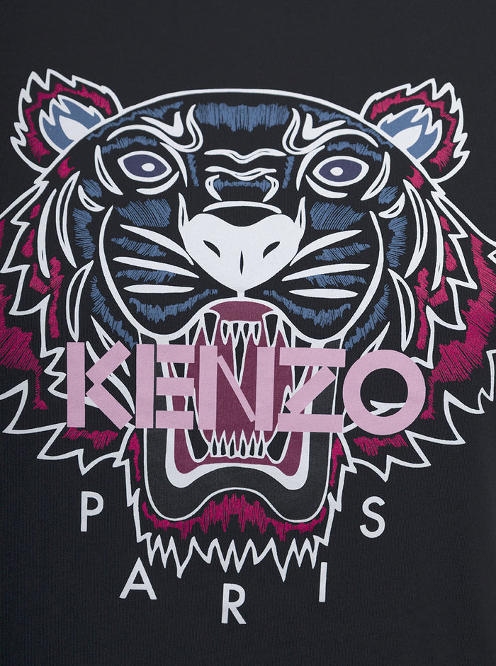 Black Cotton T-Shirt With Tiger Logo Tshirts And Polo Shirts