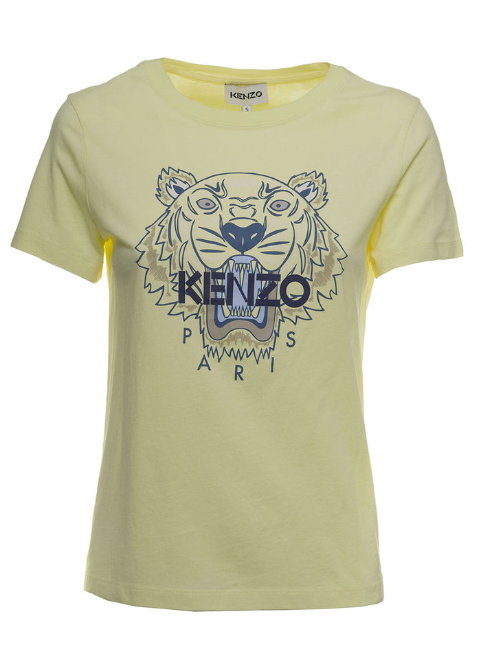 Yellow Cotton T-Shirt With Tiger Logo Tshirts And Polo Shirts