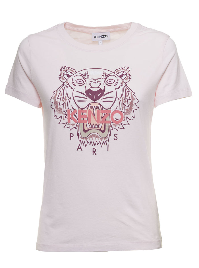 Pink Cotton T-Shirt With Tiger Logo Tshirts And Polo Shirts