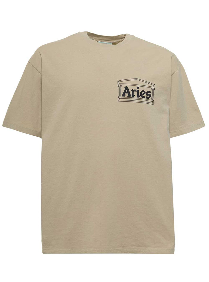 Beige Cotton T-Shirt With Logo Print Tshirts And Polo Shirts