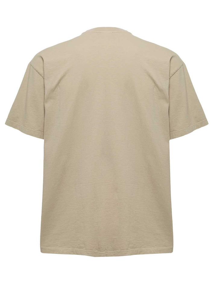 Beige Cotton T-Shirt With Logo Print Tshirts And Polo Shirts