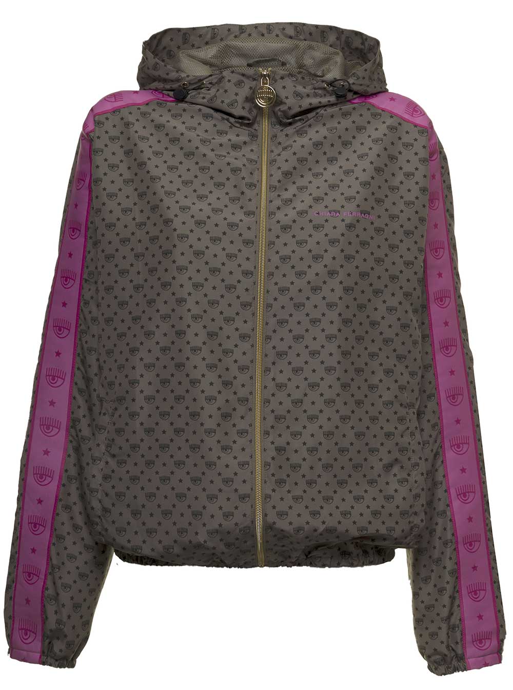 Rain Green Nylon Jacketì With Allover Eye Logo Print Polyester