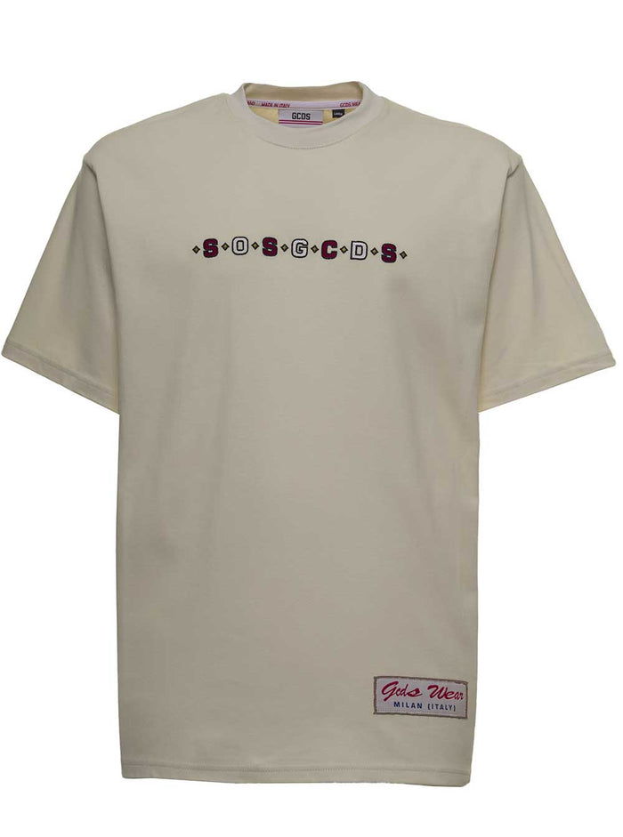 Beige Cotton T-Shirt With Logo Print White Tshirts And Polo Shirts