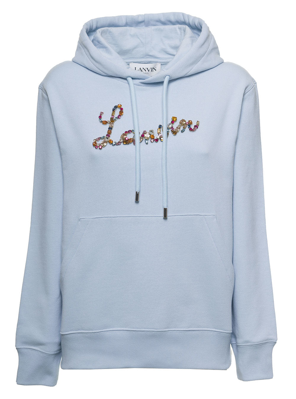 Light Blue Cotton Hoodie With Stones Logo Blu Sweatshirts