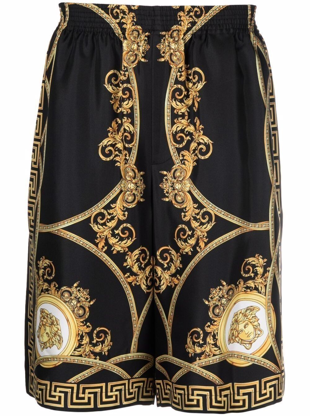 Versace Mans Coupe Des Dieux Multicolor Silk Bermuda Shorts Black And
