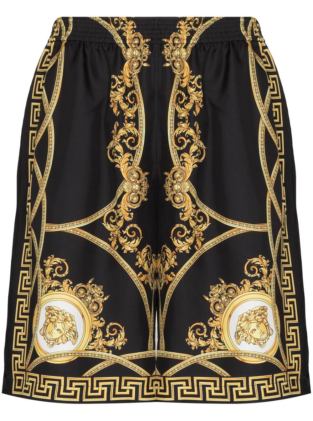 Versace Mans Coupe Des Dieux Multicolor Silk Bermuda Shorts Black And