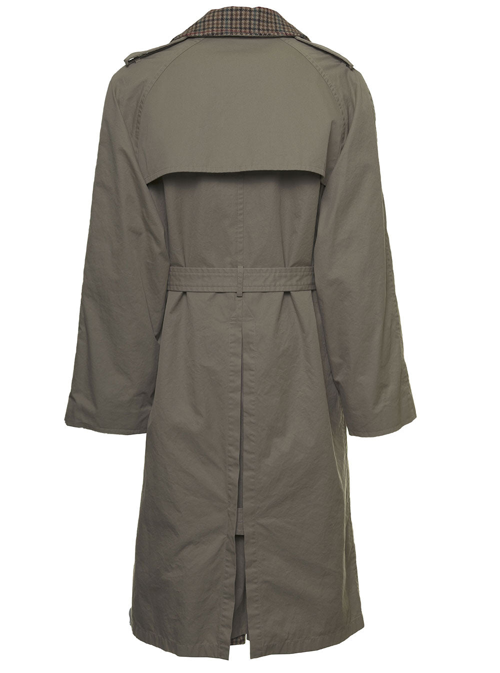 Reversible Pied De Poule Fabric Beige Trench Coat Wool