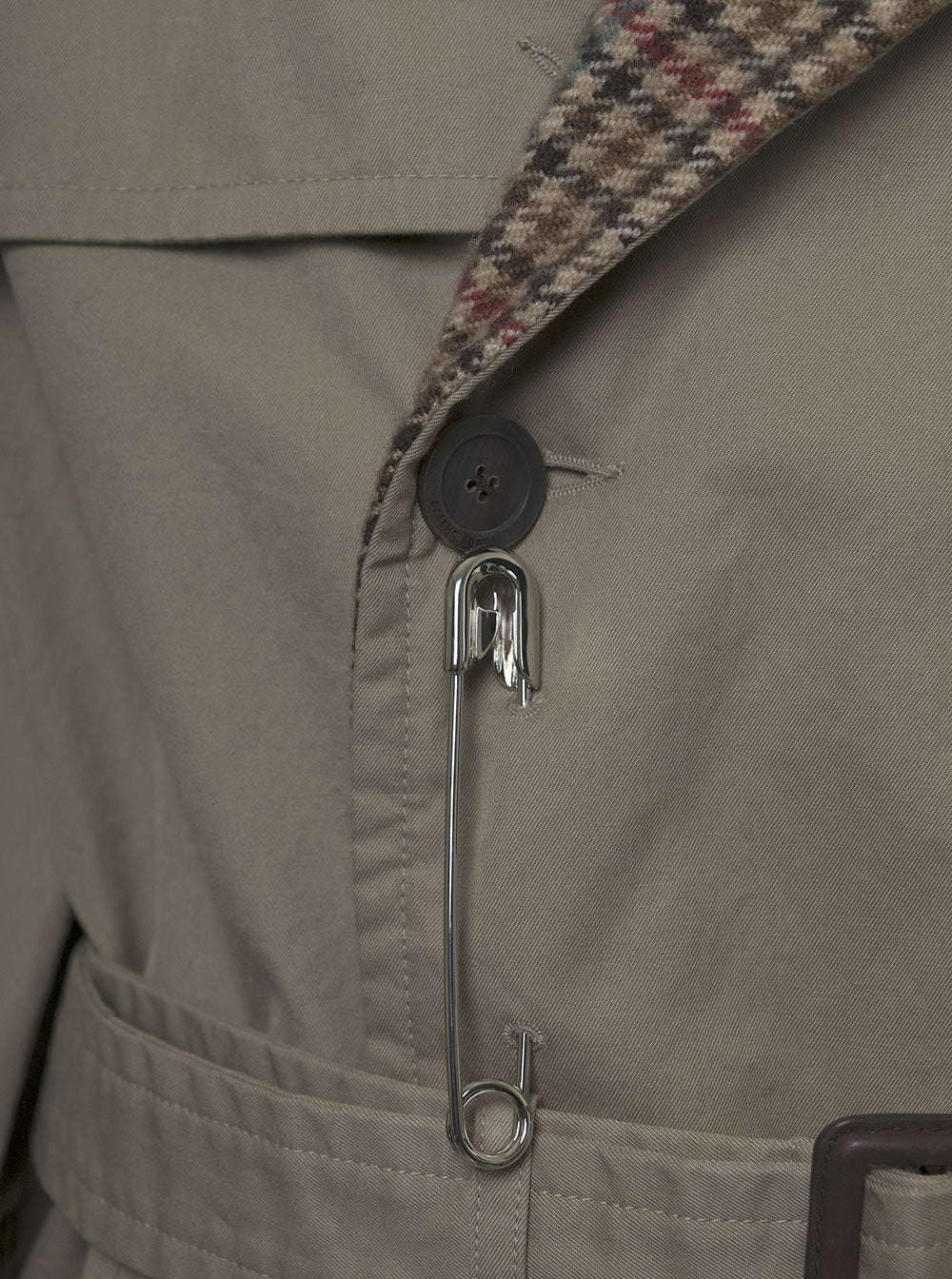 Reversible Pied De Poule Fabric Beige Trench Coat Wool