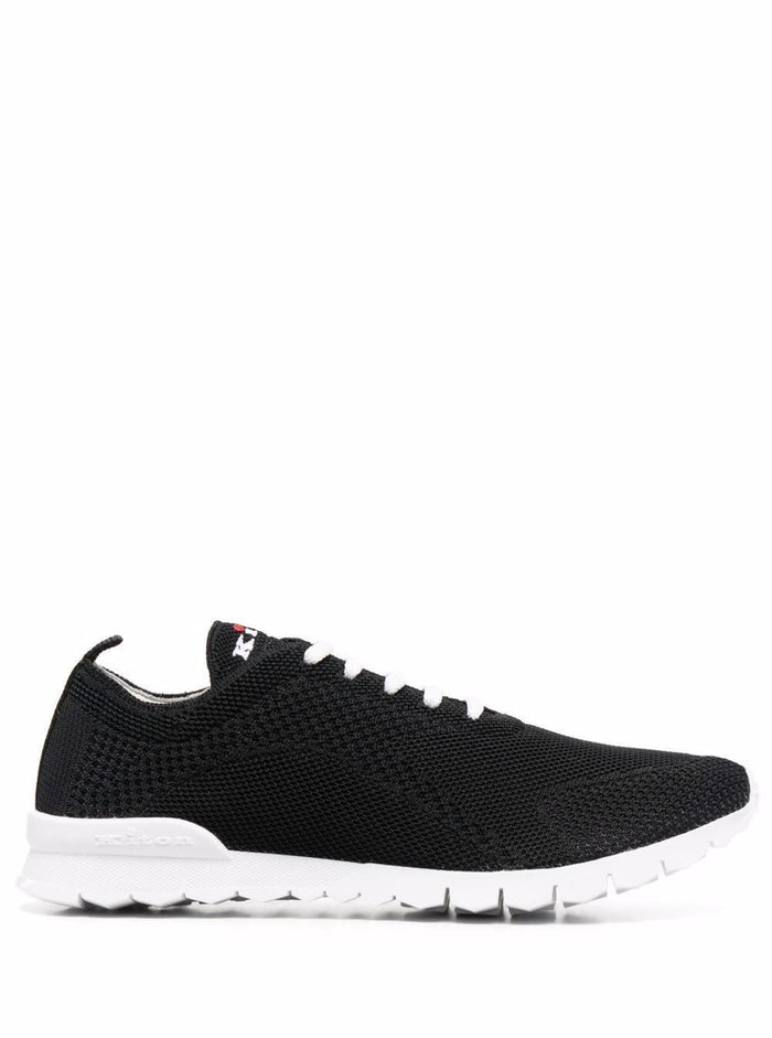 Kiton Mans Black Cotton Blend Sneakers Elastane