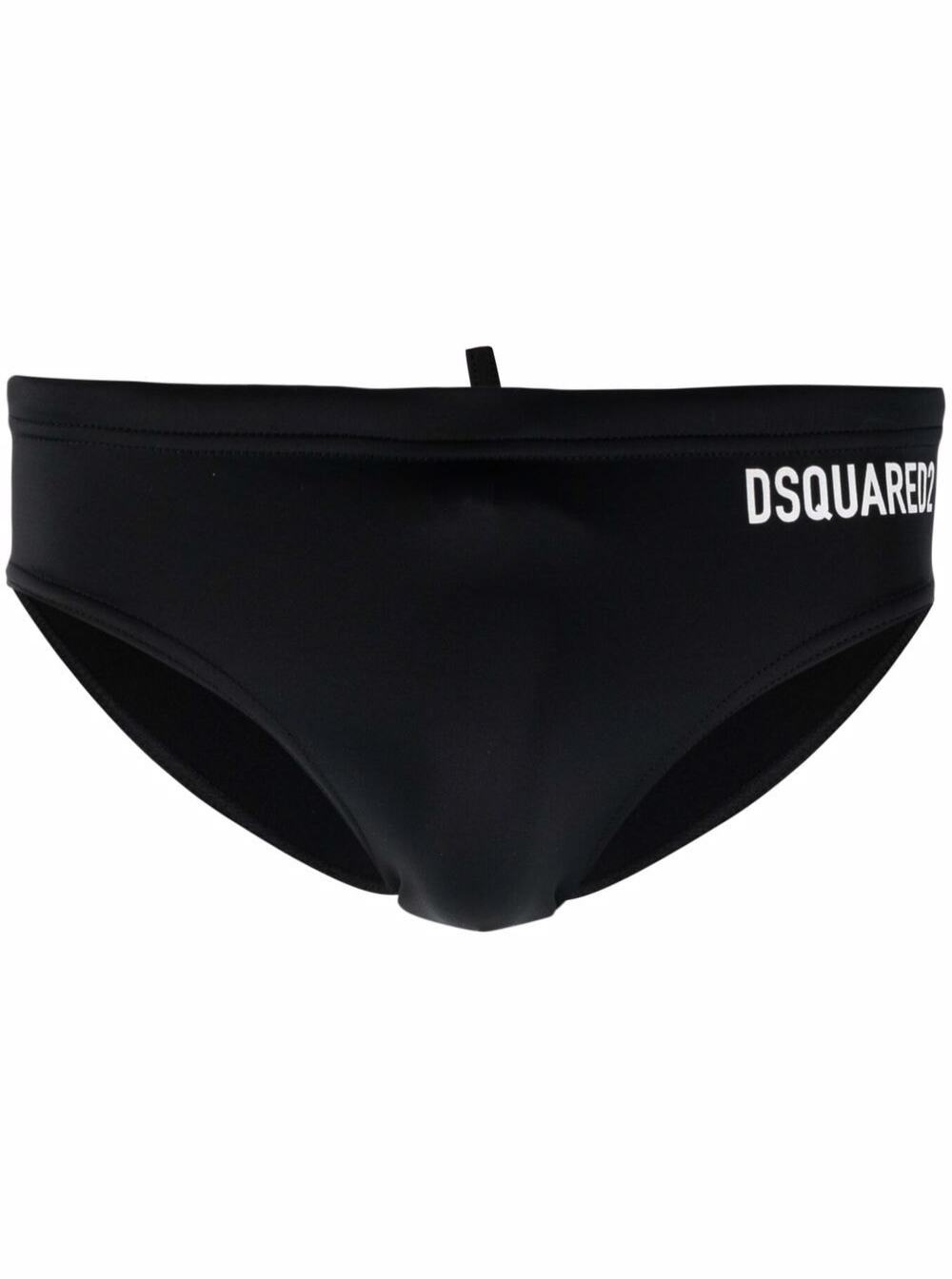 D-Squared2 Mans Stretch Fabric Swim Briefs With Back Logo Print Black Polyamide Elastane Beachwear