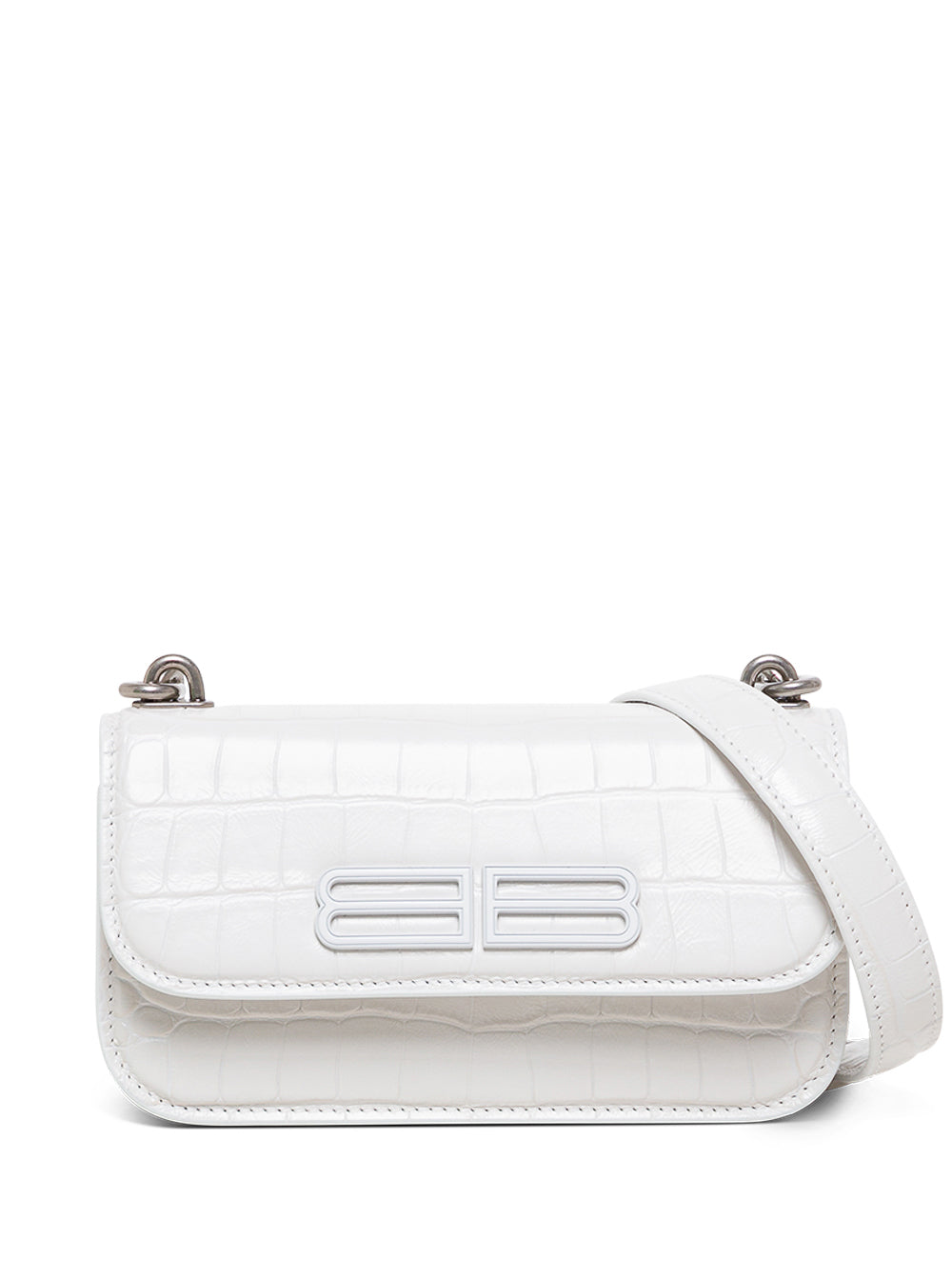 White Crocodile Printed Leather Crossbody Bag Calf