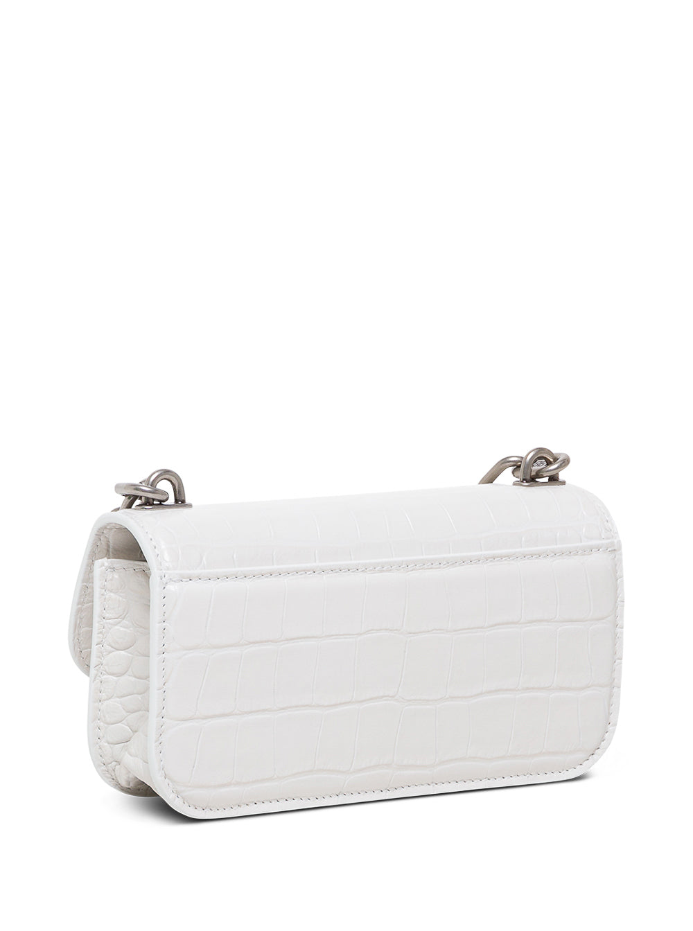 White Crocodile Printed Leather Crossbody Bag Calf