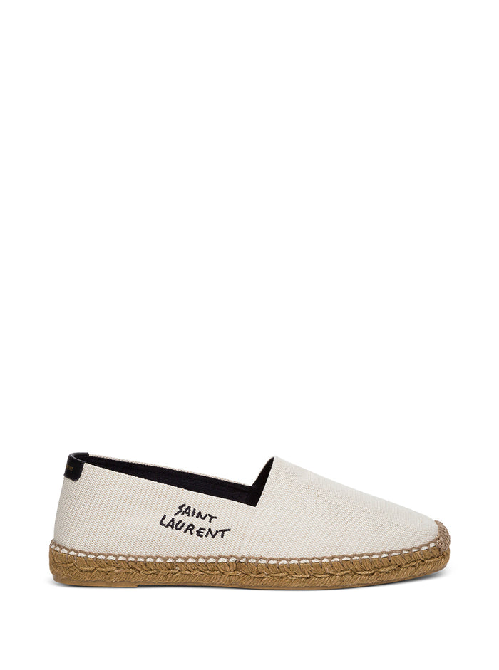 Saint Laurent Mans Canvas Espadrilles With Logo Embroidery White Cotton Linen Polyurethane Flat Shoes