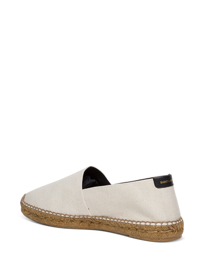 Saint Laurent Mans Canvas Espadrilles With Logo Embroidery White Cotton Linen Polyurethane Flat Shoes