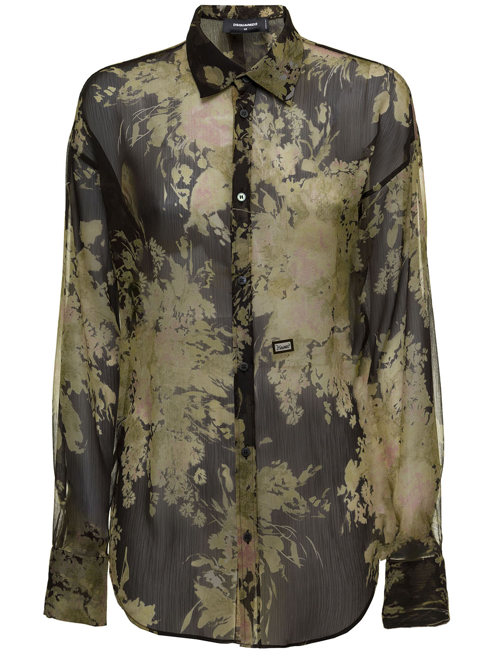 Chiffon Multicolor Parinted Shirt Brown Polyester And Blouses
