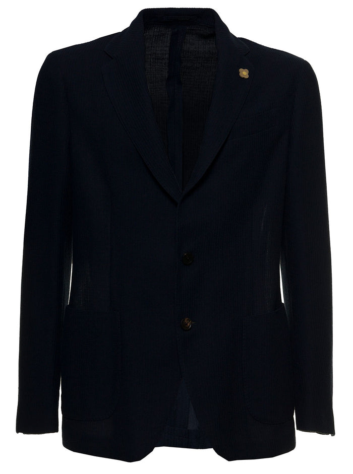 Black Single Breasted Cotton Blazer Blu Polyamide Blazers