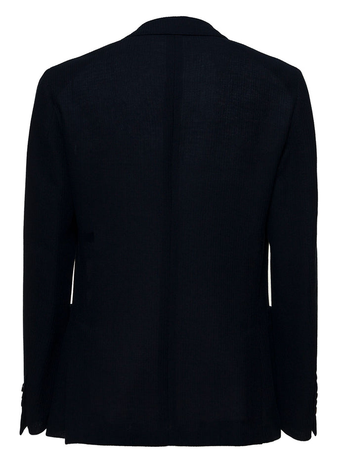 Black Single Breasted Cotton Blazer Blu Polyamide Blazers