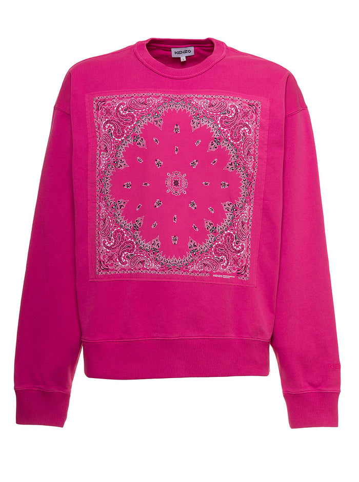 Pink Cotton Sweatshirt With Bandana Graphic Print Fuxia Sweatshirts