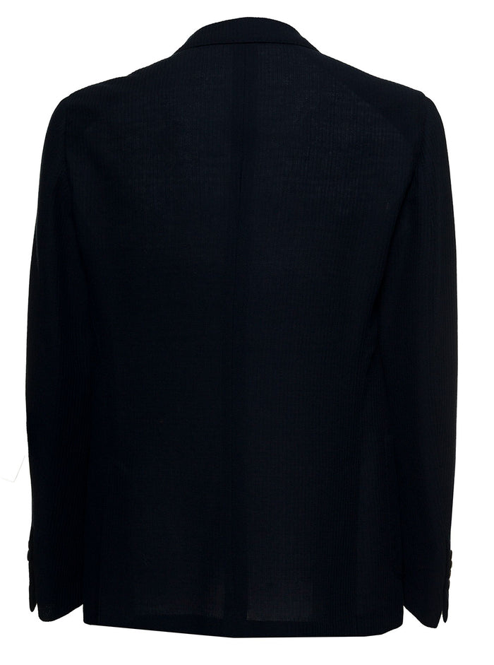 Double-Breasted Blue Cotton Blend Blazer Blu Polyester Blazers