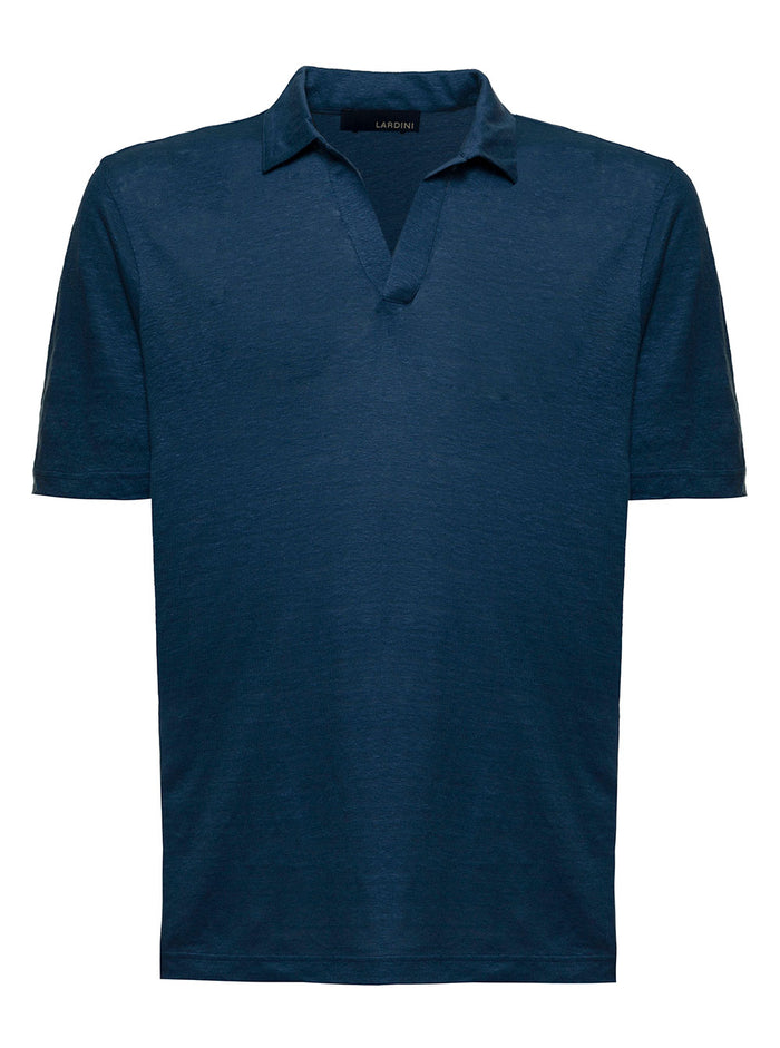 Blue Linen Short Sleeves Polo Shirt Blu Tshirts And