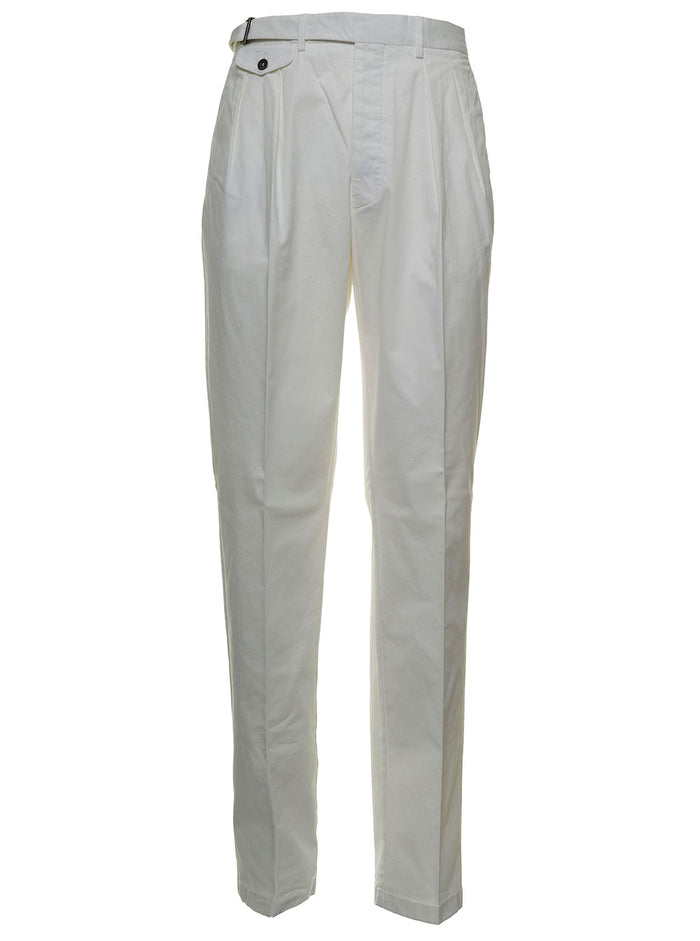 White Cotton Pants With Pence Elastane Trousers