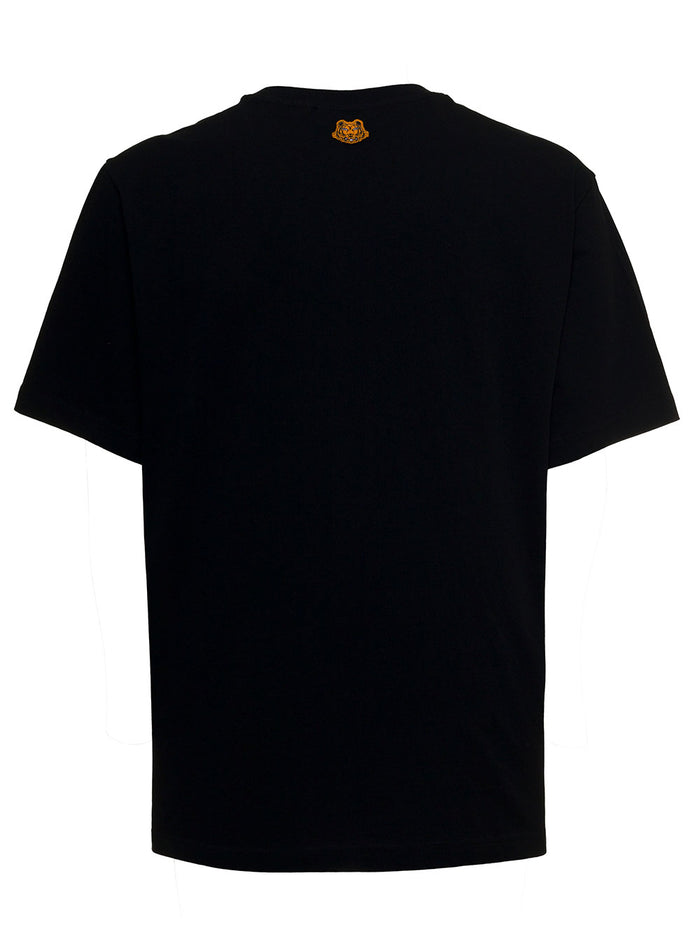 Black Cotton T-Shirt With Tiger Logo Tshirts And Polo Shirts
