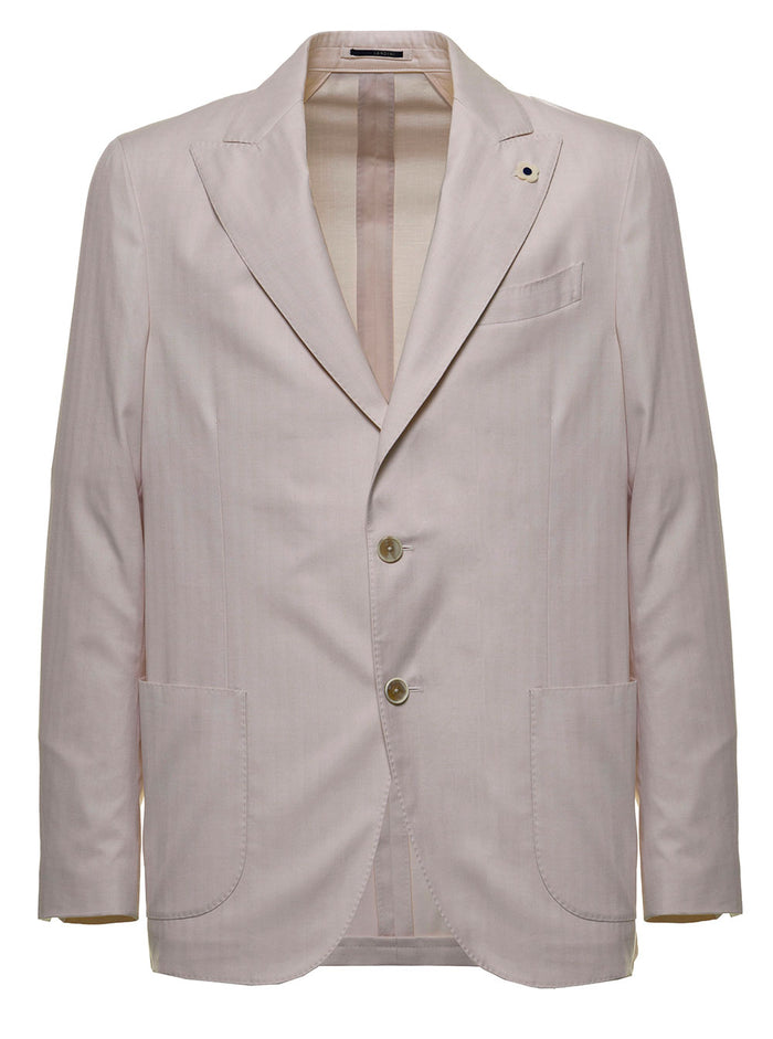 Single-Breasted Blazer Beige Cotton And Silk Blazers
