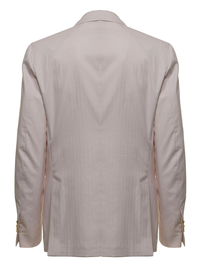 Single-Breasted Blazer Beige Cotton And Silk Blazers
