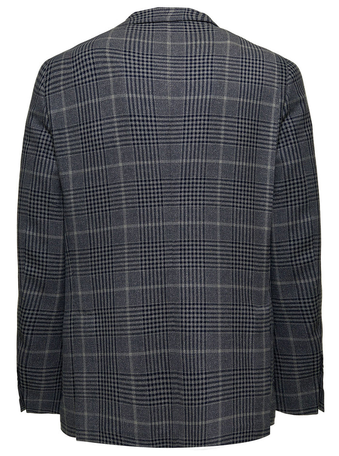 Lardini Mans Single-Breasted Wool And Silk Glen Plaid Blazer Blu Blazers