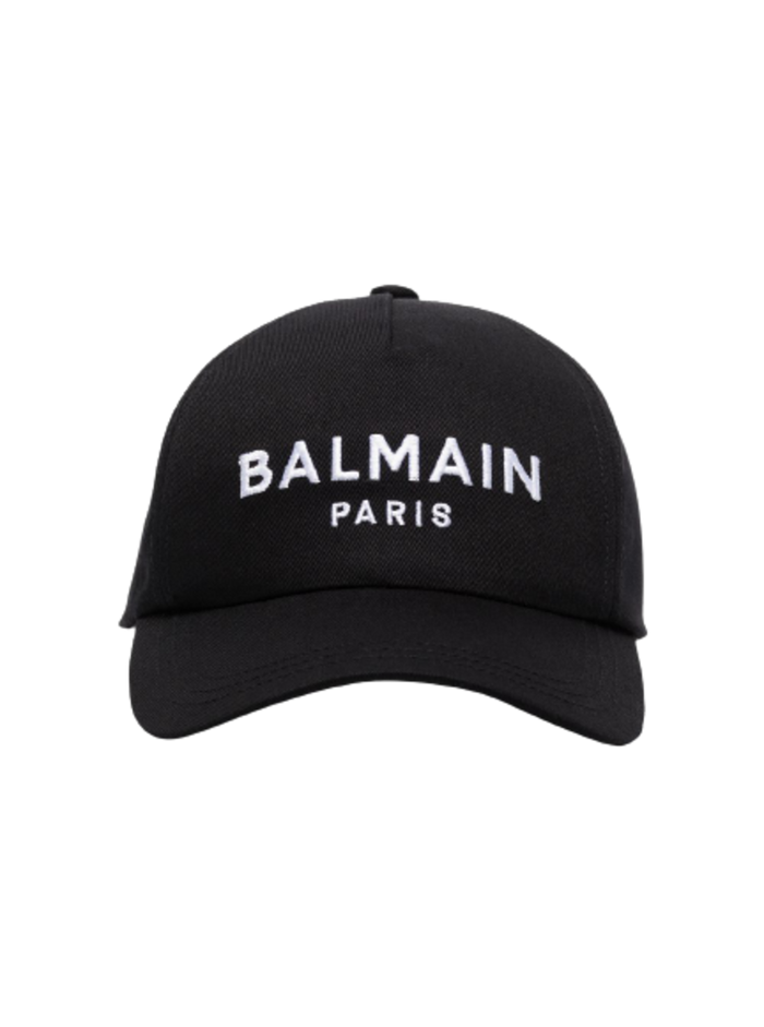 Balmain Man Black Cotton Hat With Logo And Gloves