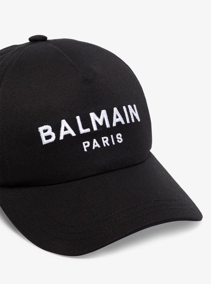 Balmain Man Black Cotton Hat With Logo And Gloves