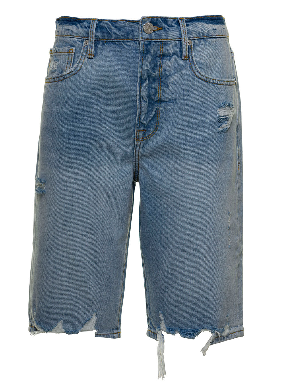 Le Vintage Bermuda Shorts With Fringed Edges Blu Cotton And