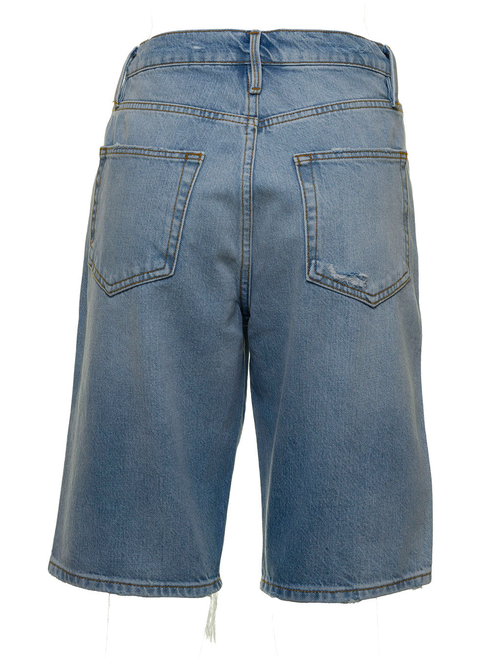 Le Vintage Bermuda Shorts With Fringed Edges Blu Cotton And