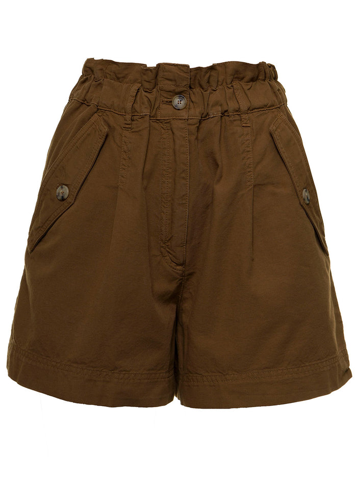 High Waisted Brown Cotton Shorts Beige And Bermuda