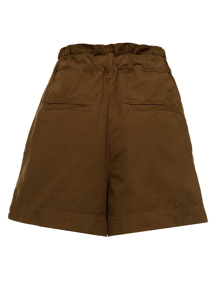 High Waisted Brown Cotton Shorts Beige And Bermuda