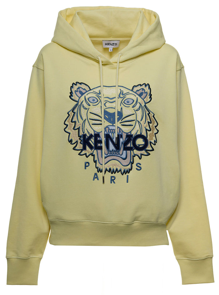 Yellow Jersey Hoodie With Tiger Logo Cotton Sweatshirts