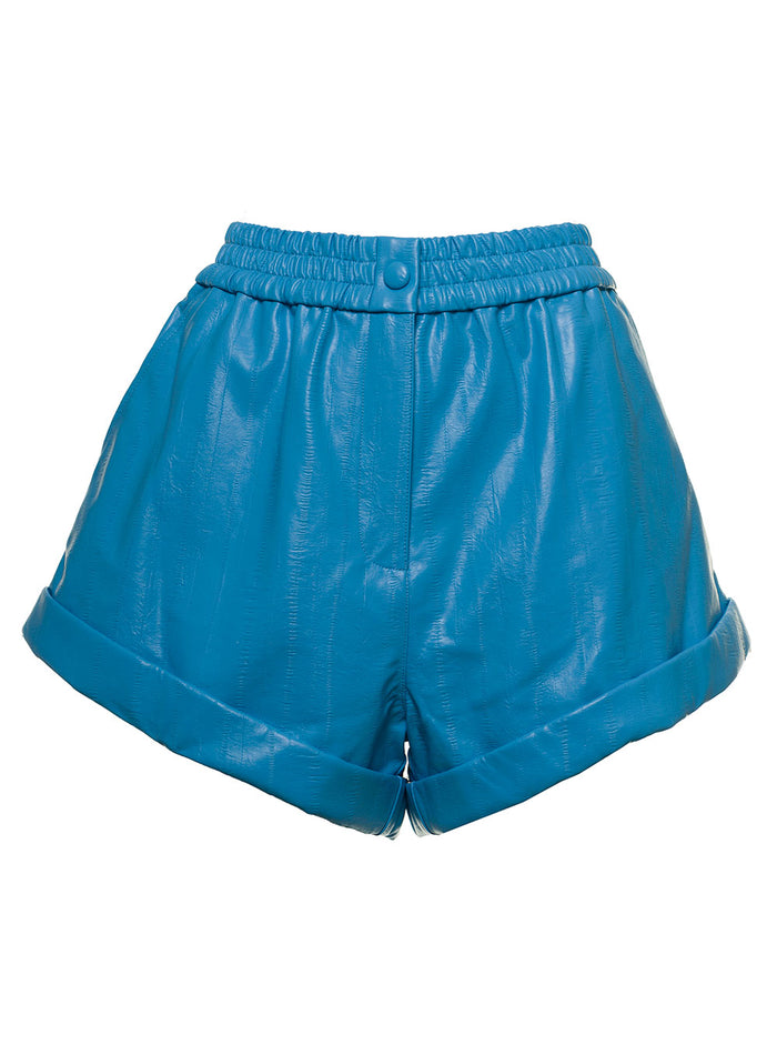 Beata Light Blue Leatheret Shorts Blu Viscose And Bermuda