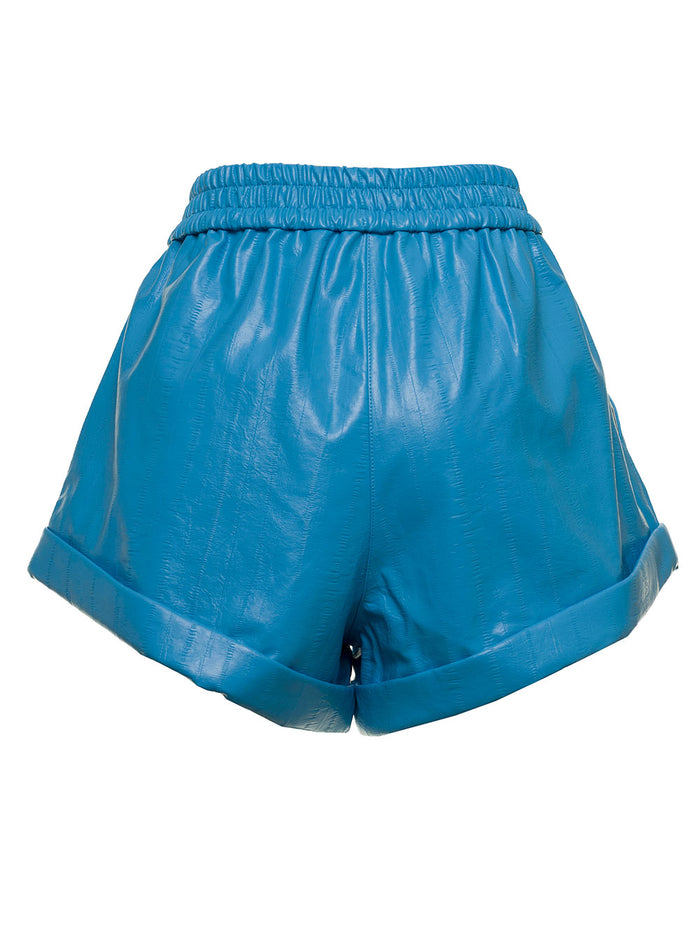 Beata Light Blue Leatheret Shorts Blu Viscose And Bermuda