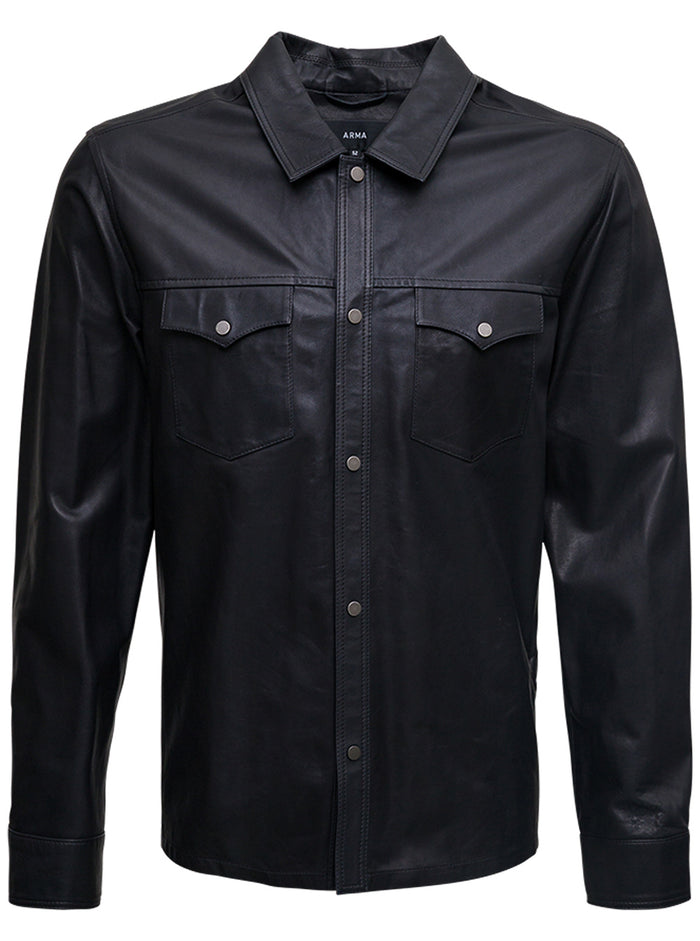 Black Leather Shirt With Pockets Lamb And Blouses