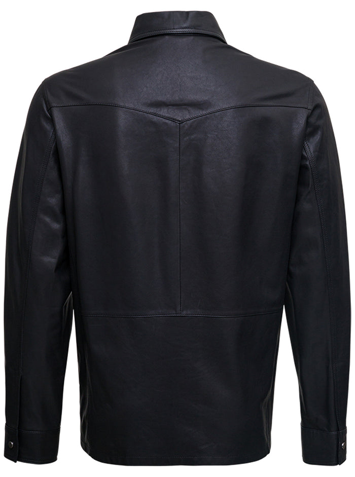 Black Leather Shirt With Pockets Lamb And Blouses