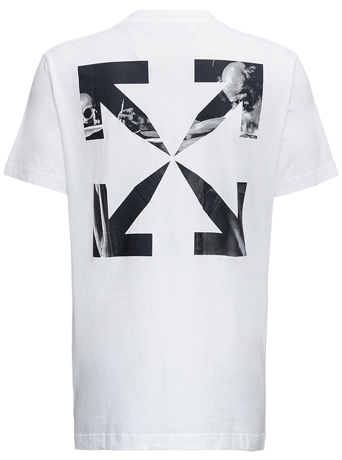 White Cotton T-Shirt With Caravaggio Print Tshirts And Polo Shirts