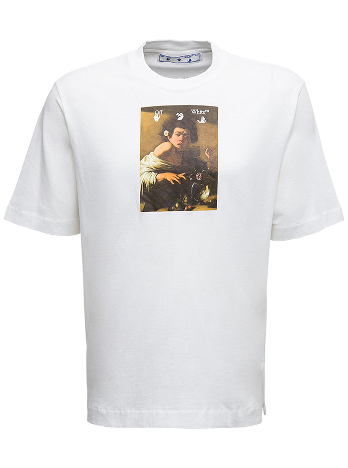 White Cotton T-Shirt With Caravaggio Print Tshirts And Polo Shirts