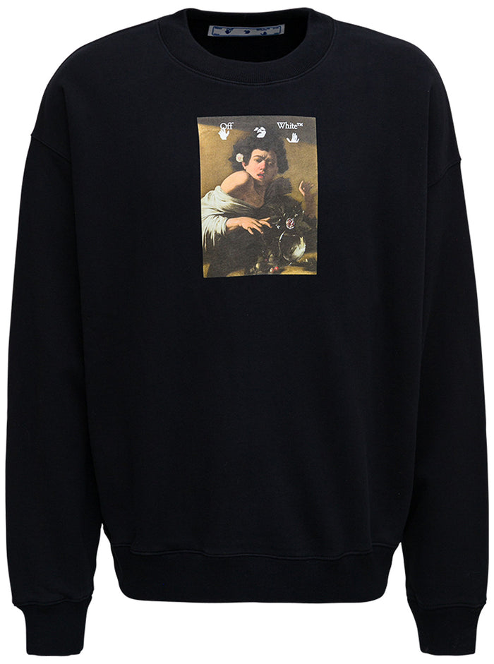 Black Cotton Sweatshirt With Caravaggio Print Jersey