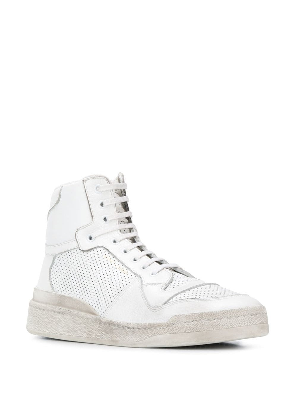 Saint Laurent Mans Sl24 High Top White Leather Sneakers Calf