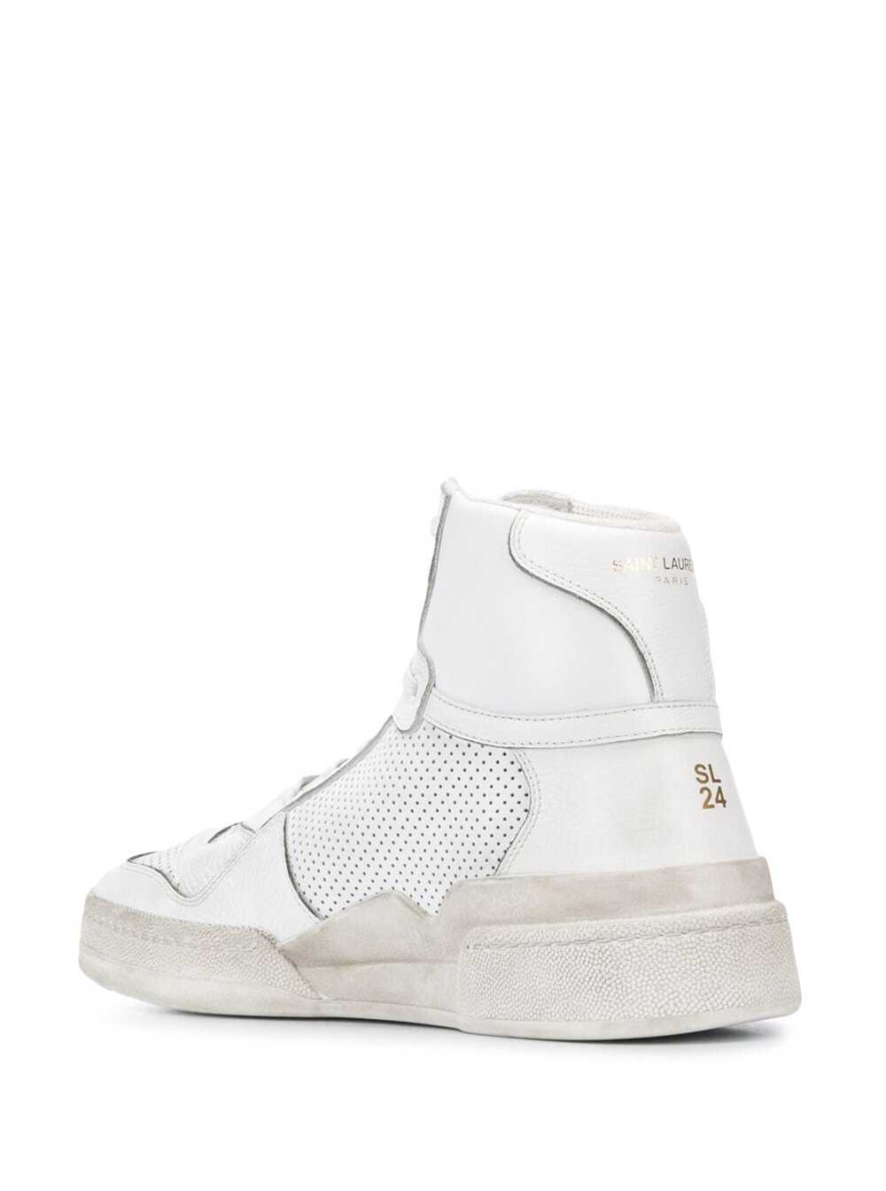 Saint Laurent Mans Sl24 High Top White Leather Sneakers Calf