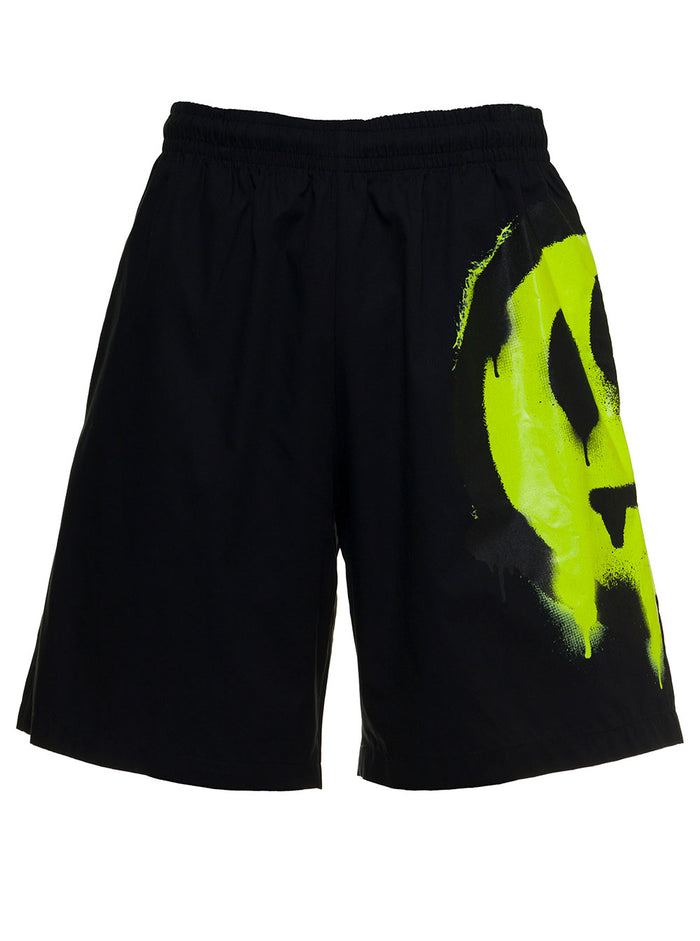 Black Bermuda Shorts With Logo Print Cotton And