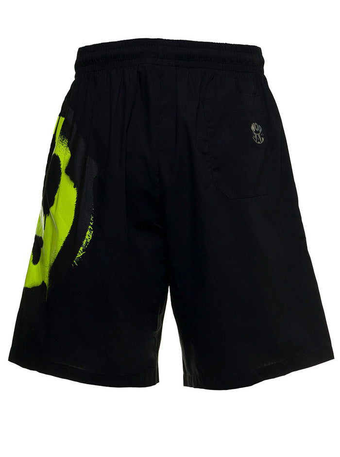 Black Bermuda Shorts With Logo Print Cotton And