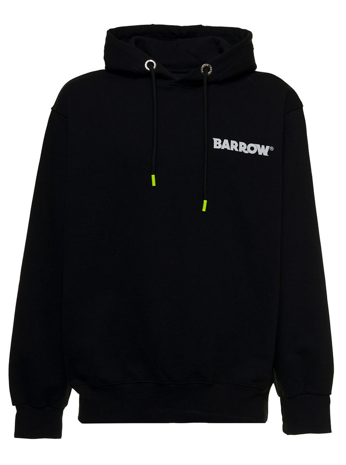 Black Jersey Hoodie With Logo Print Cotton Sweatshirts